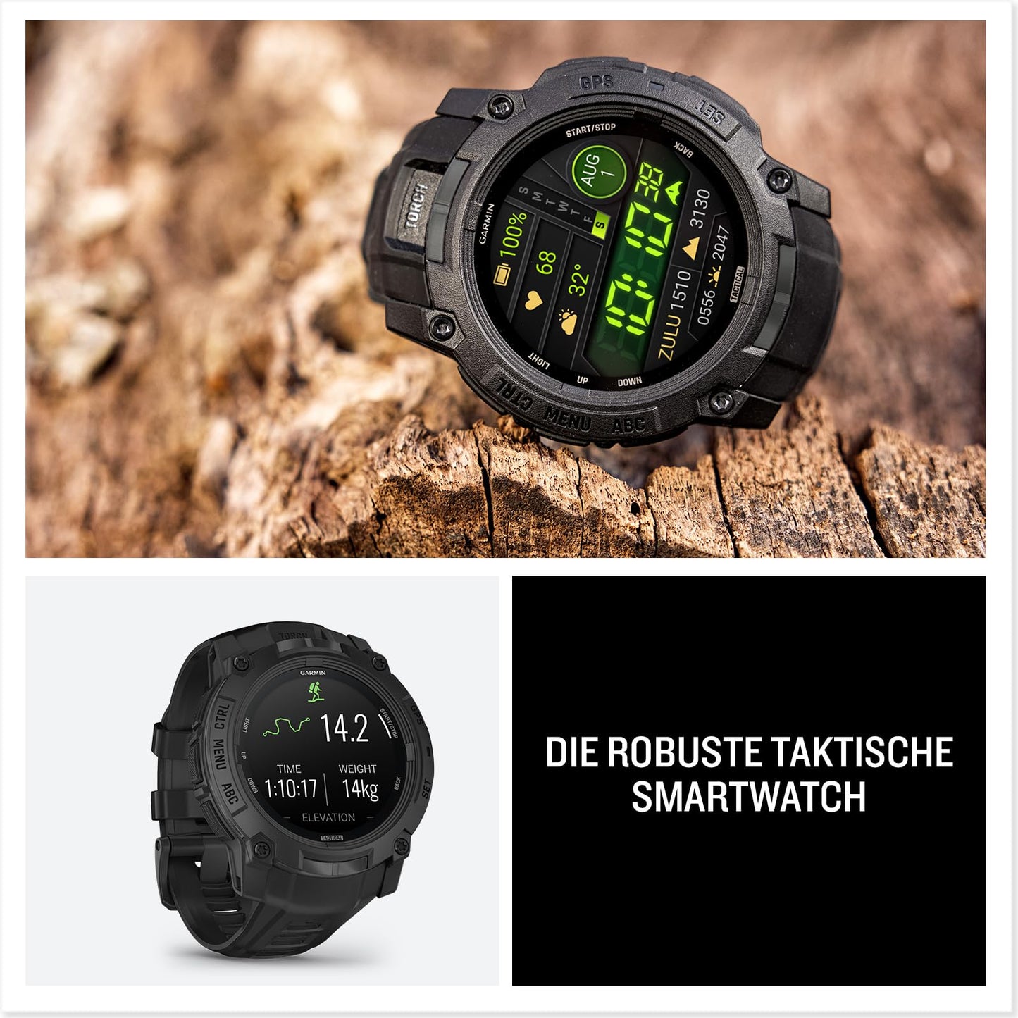 Garmin Instinct 3 Tactical 50mm AMOLED – GPS-Multisport-Smartwatch, 1,3" AMOLED-Display, bis zu 24 Tage Akkulaufzeit, 80+ Sport-Apps, Taktische Funktionen