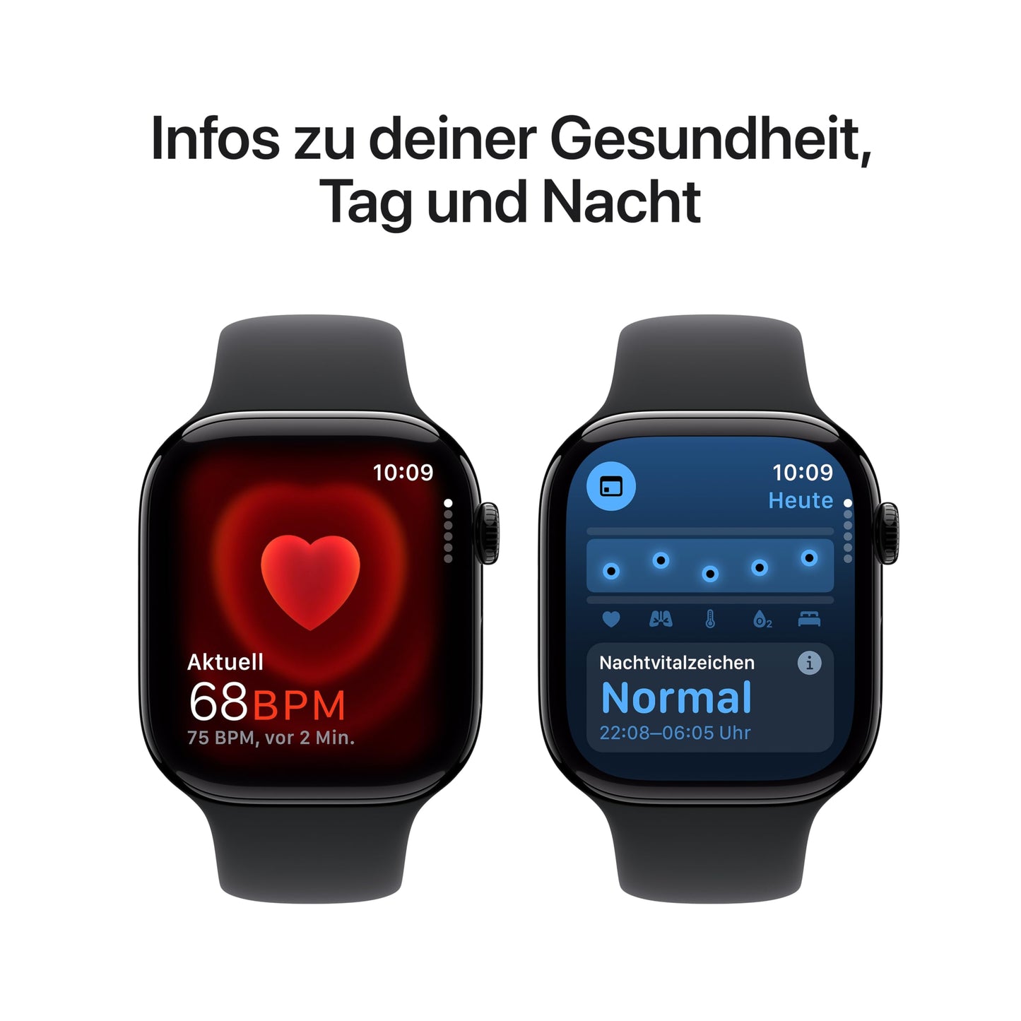 Apple Watch Series 10 (GPS 46 mm) Smartwatch mit Aluminiumgehäuse in Diamantschwarz und Sportarmband in Schwarz (S/M). Fitnesstracker