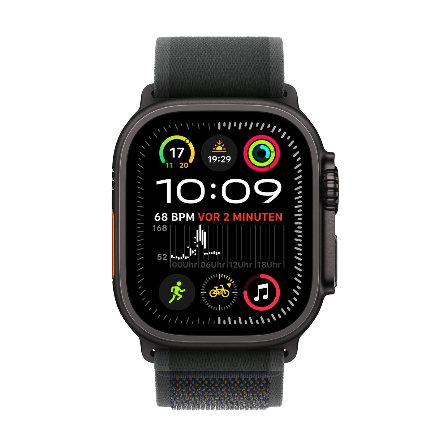 Apple Watch Ultra 2 (GPS + Cellular 49 mm) Smartwatch, Sportuhr mit Titangehäuse in Schwarz und Trail Loop in Schwarz (M/L). Fitnesstracker