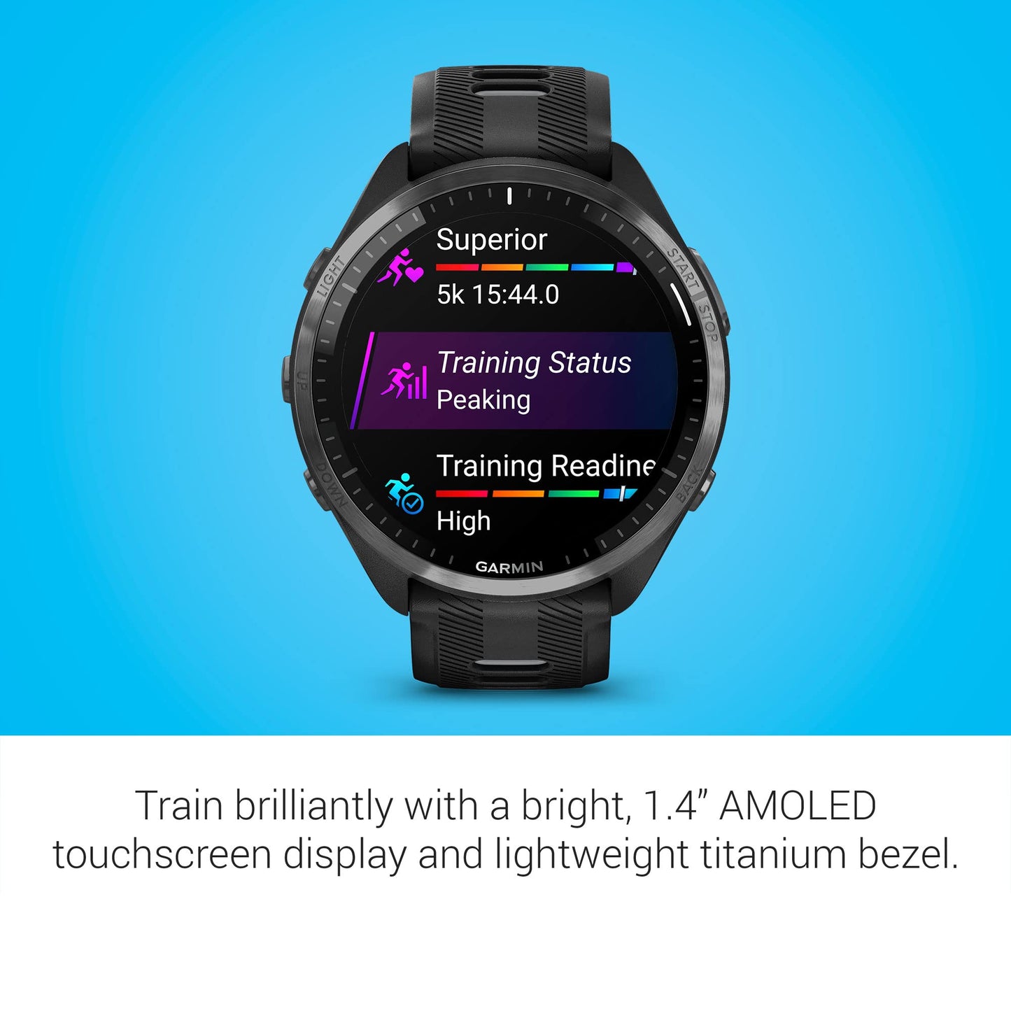 Garmin Forerunner® 965 Lauf-Smartwatch, buntes AMOLED-Display, Trainingsmessungen und Wiederherstellungsinformationen