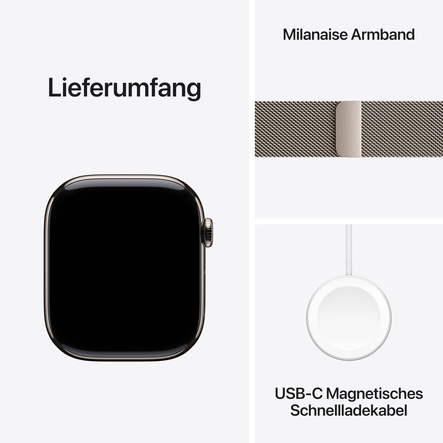 Apple Watch Series 10 (GPS + Cellular 46 mm) Smartwatch mit Titangehäuse in Natur und Milanaise Armband in Natur (S/M). Fitnesstracker