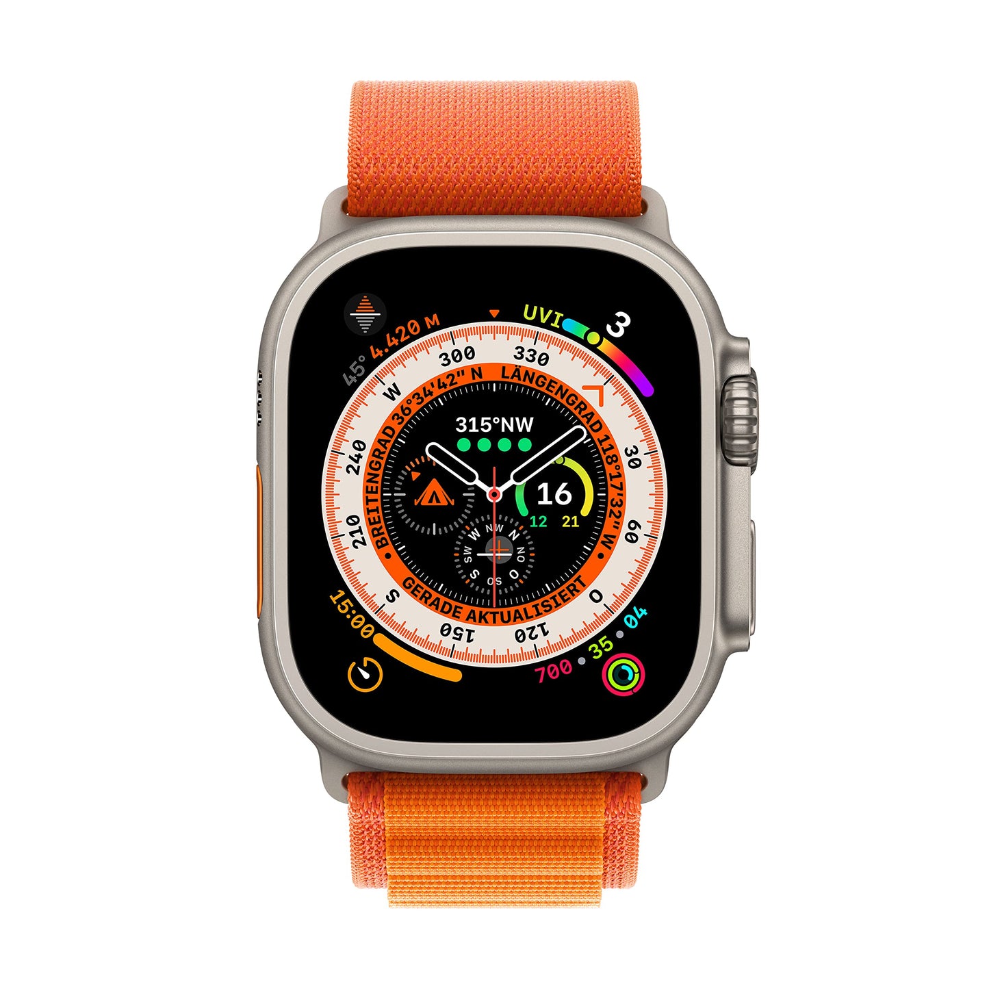 Apple Watch Ultra (GPS + Cellular, 49mm) Smartwatch - Titangehäuse, Alpine Loop Orange - Small. Fitnesstracker, präzisesGPS, Aktionstaste, extra Lange Batterielaufzeit, helleres Retina Display