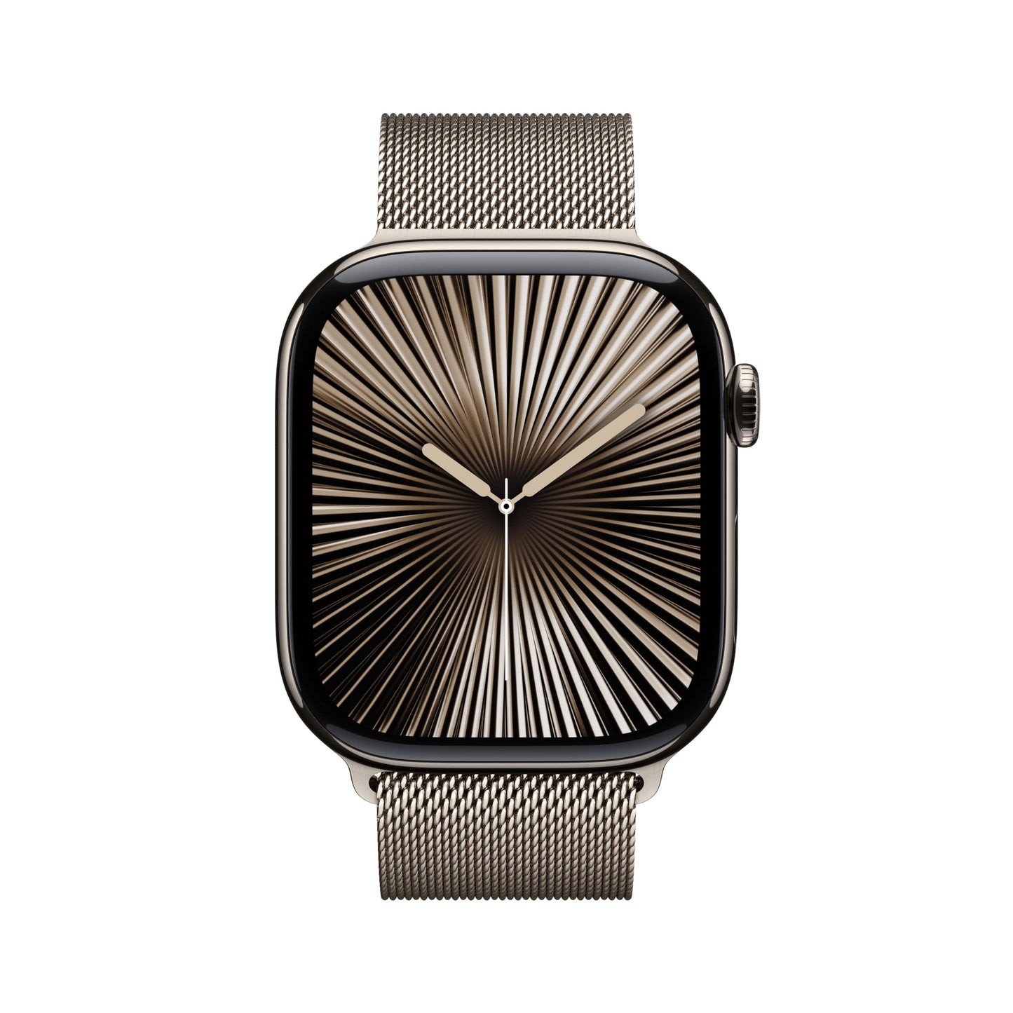 Apple Watch Series 10 (GPS + Cellular 46 mm) Smartwatch mit Titangehäuse in Natur und Milanaise Armband in Natur (S/M). Fitnesstracker