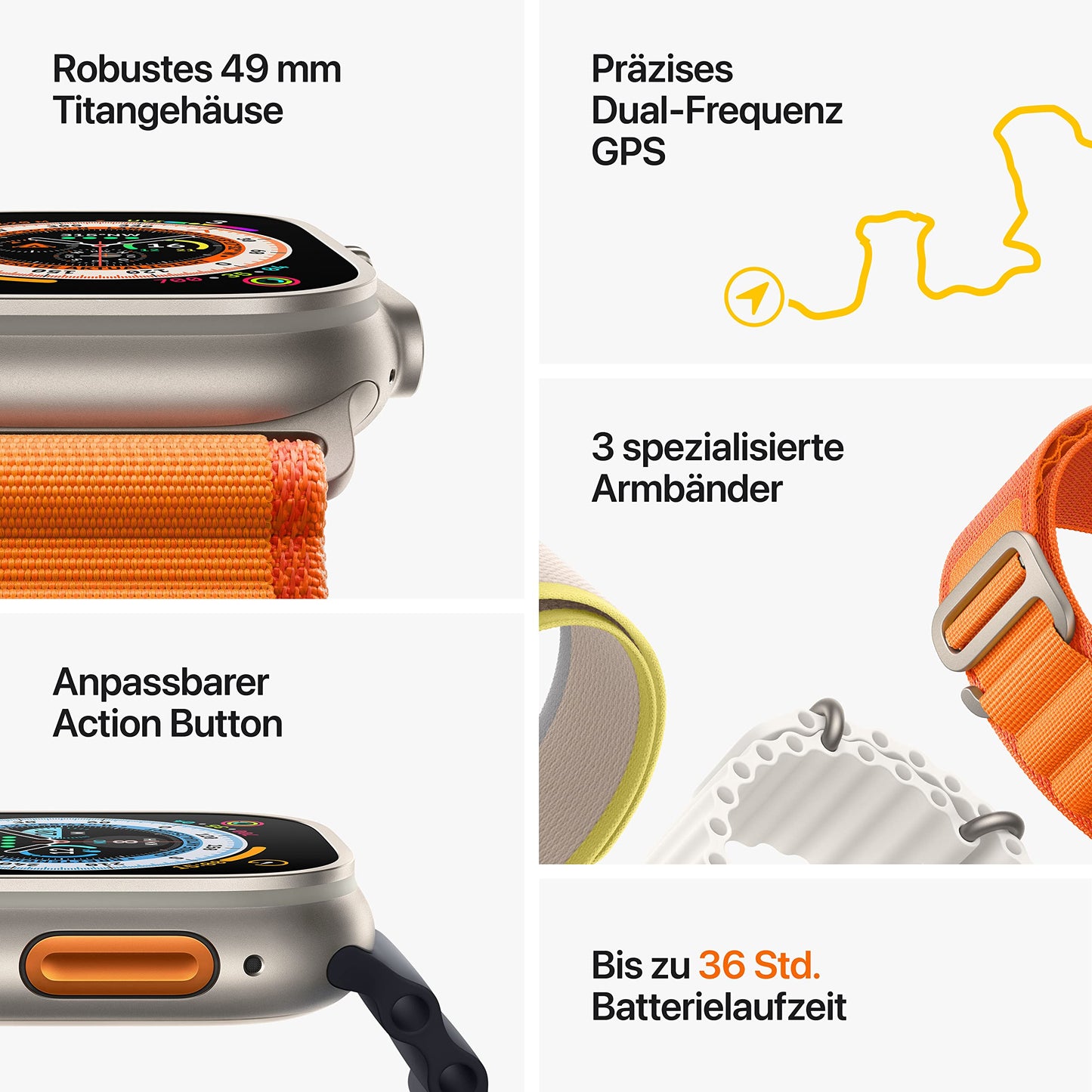 Apple Watch Ultra (GPS + Cellular, 49mm) Smartwatch - Titangehäuse, Alpine Loop Orange - Small. Fitnesstracker, präzisesGPS, Aktionstaste, extra Lange Batterielaufzeit, helleres Retina Display