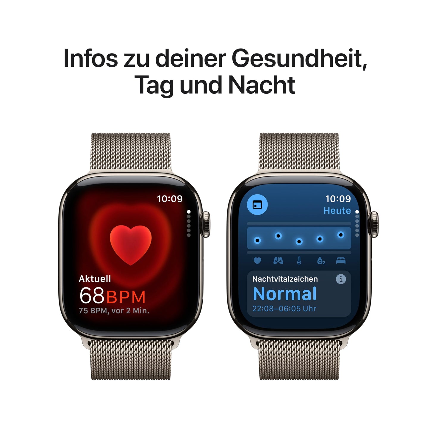 Apple Watch Series 10 (GPS + Cellular 46 mm) Smartwatch mit Titangehäuse in Natur und Milanaise Armband in Natur (S/M). Fitnesstracker