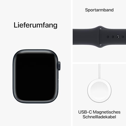 Apple Watch Series 9 (GPS + Cellular, 45 mm) Smartwatch mit Aluminiumgehäuse und Sportarmband M/L in Mitternacht. Fitnesstracker, Blutsauerstoff und EKG Apps