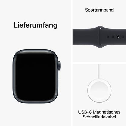 Apple Watch Series 9 (GPS + Cellular, 45 mm) Smartwatch mit Aluminiumgehäuse und Sportarmband M/L in Mitternacht. Fitnesstracker, Blutsauerstoff und EKG Apps