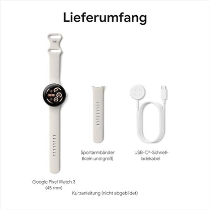 Google Pixel Watch 3 45mm LTE Smartwatch – Pulsmessung, Fitbit Running, Fitness & 24h Akku, Obsidian