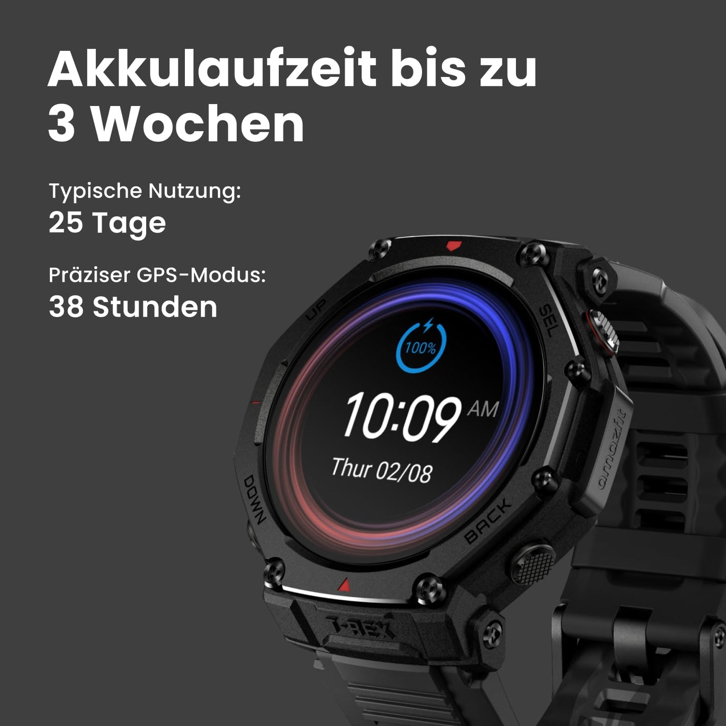 Amazfit T-Rex 3 Pro Outdoor Smartwatch 48mm Saphir-AMOLED-Display, Titan-Lünette, Dualband-GPS, Offline-Karten, 25 Tage Akku, Integ