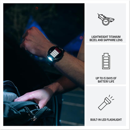 Garmin® Forerunner® 970, Premium GPS Running und Triathlon Smartwatch, AMOLED-Display, integrierte LED-Taschenlampe, Titan mit Whitestone-Gehäuse