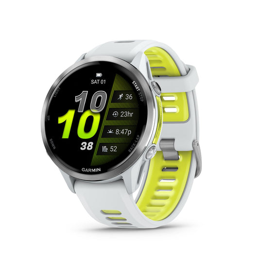 Garmin® Forerunner® 970, Premium GPS Running und Triathlon Smartwatch, AMOLED-Display, integrierte LED-Taschenlampe, Titan mit Whitestone-Gehäuse
