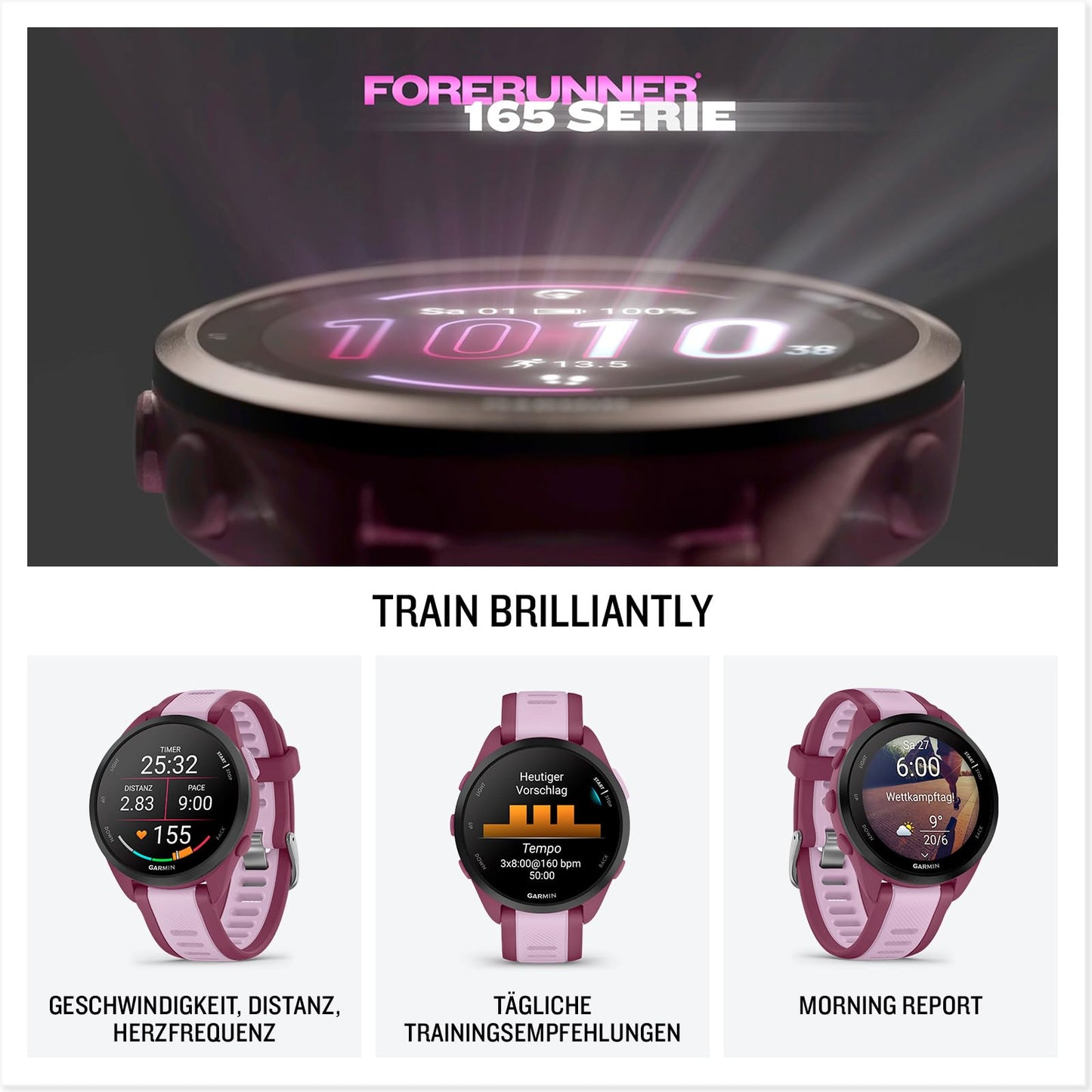 Garmin Forerunner 165 Music GPS-Laufuhr – 1,2” AMOLED, Trainingstipps, Gesundheit & Musik