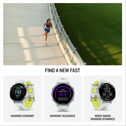 Garmin® Forerunner® 970, Premium GPS Running und Triathlon Smartwatch, AMOLED-Display, integrierte LED-Taschenlampe, Titan mit Whitestone-Gehäuse