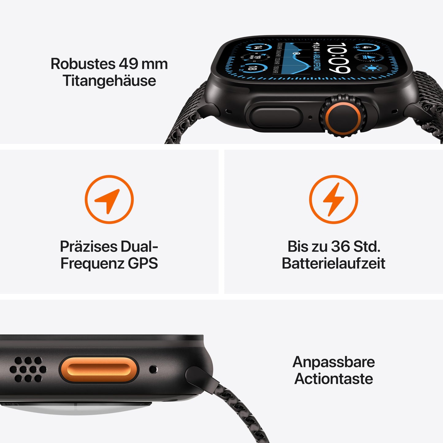 Apple Watch Ultra 2 (GPS + Cellular 49 mm) Smartwatch, Sportuhr mit Titangehäuse in Schwarz und Trail Loop in Schwarz (M/L). Fitnesstracker