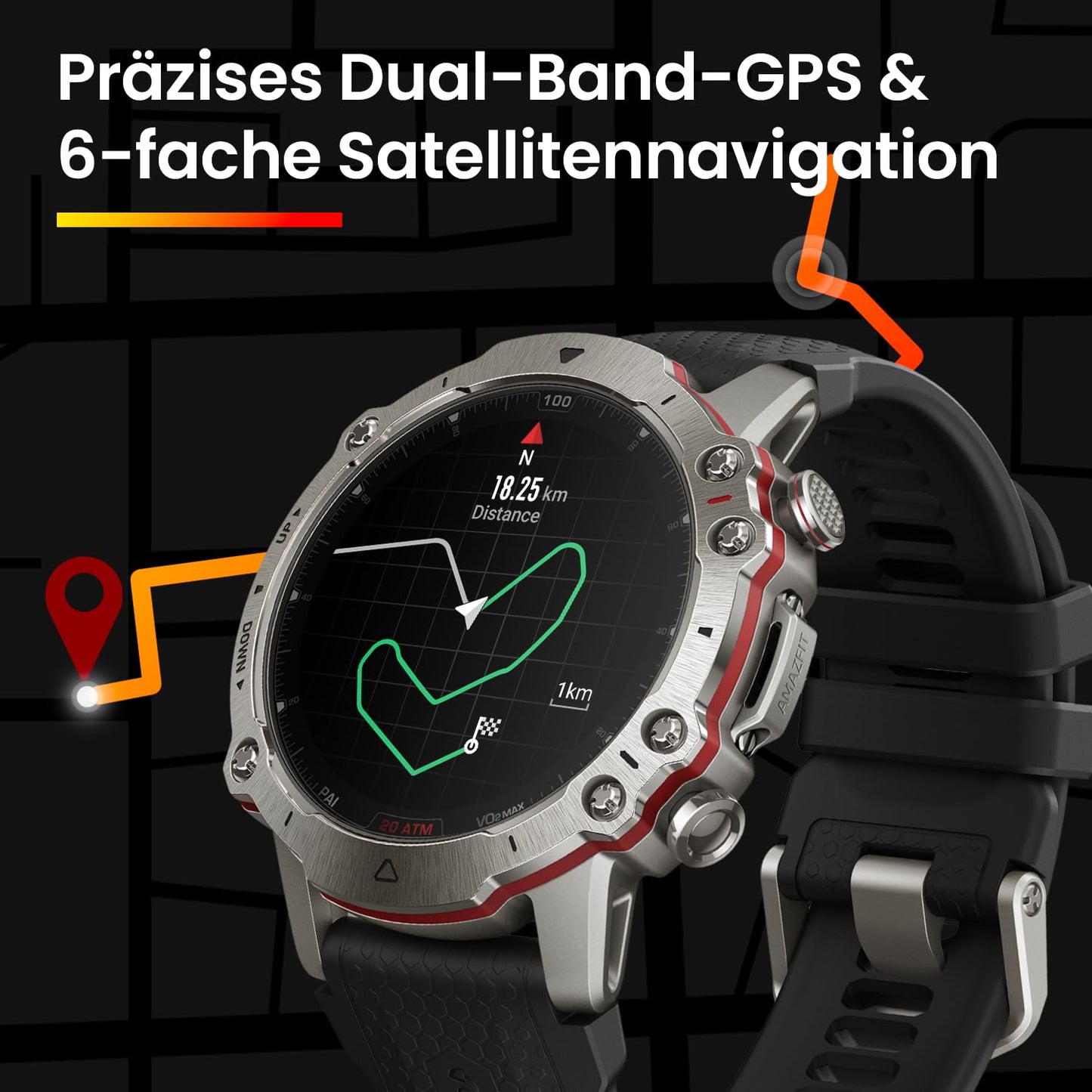 Amazfit Falcon 49mm Outdoor Smartwatch mit Dual-Band GPS, Smarter Sportcoach, Trainingsvorlagen, 150 Sportmodi, Saphir-Display, Titangehäuse in Militärqualität