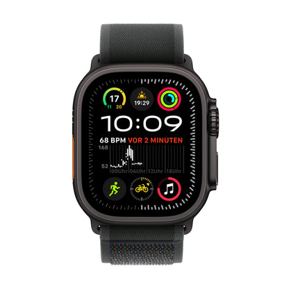 Apple Watch Ultra 2 (GPS + Cellular 49 mm) Smartwatch, Sportuhr mit Titangehäuse in Schwarz und Trail Loop in Schwarz (M/L). Fitnesstracker