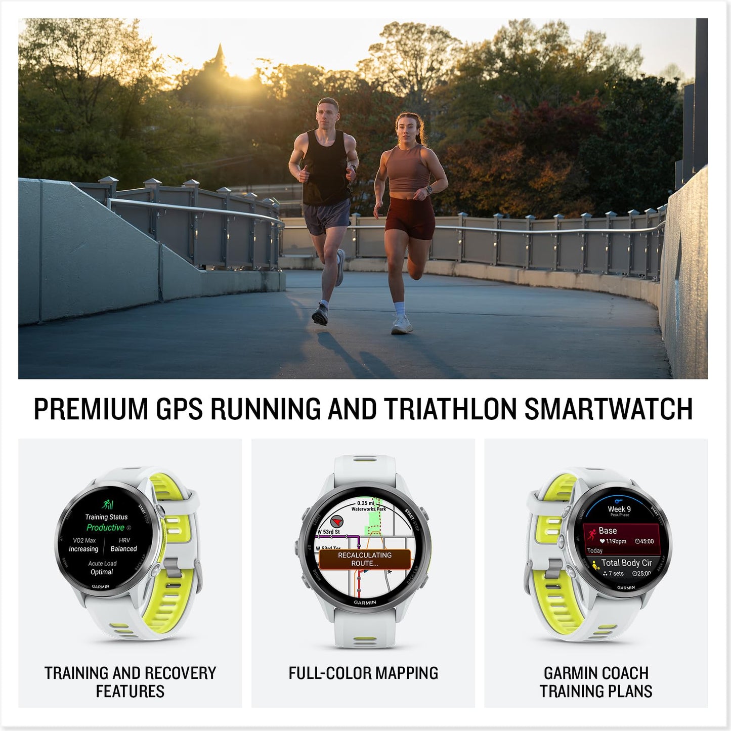 Garmin® Forerunner® 970, Premium GPS Running und Triathlon Smartwatch, AMOLED-Display, integrierte LED-Taschenlampe, Titan mit Whitestone-Gehäuse