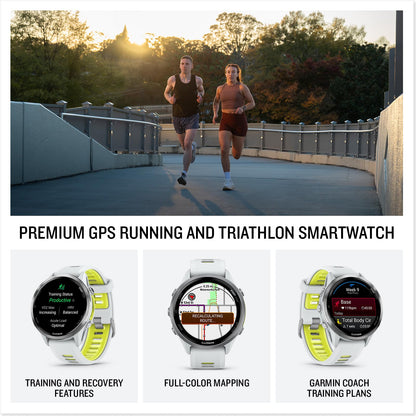 Garmin® Forerunner® 970, Premium GPS Running und Triathlon Smartwatch, AMOLED-Display, integrierte LED-Taschenlampe, Titan mit Whitestone-Gehäuse