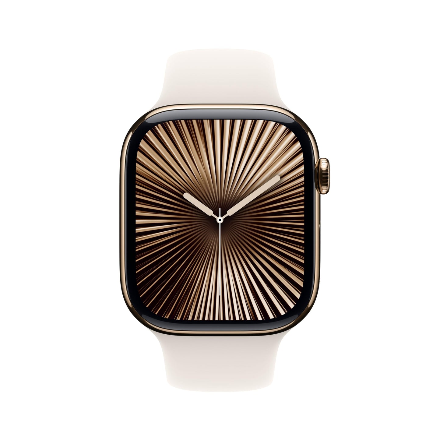 Apple Watch Series 10 [GPS + Cellular, 46mm] - Goldenes Titangehäuse und weißes Star-Sportarmband, M/L (Generalüberholt)