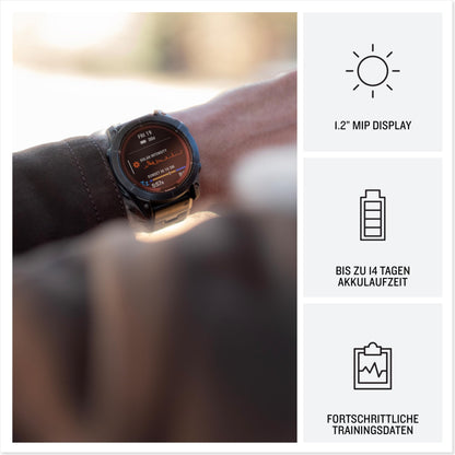 Garmin fēnix 7S Pro – GPS-Multisport-Smartwatch mit Solarladelinse, Farbdisplay und Touch-/Tastenbedienung, TOPO-Karten