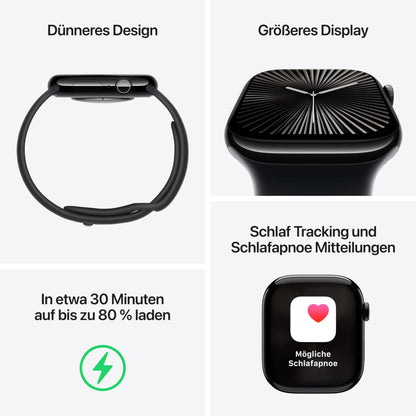 Apple Watch Series 10 (GPS + Cellular 46 mm) Smartwatch mit Titangehäuse in Natur und Milanaise Armband in Natur (S/M). Fitnesstracker