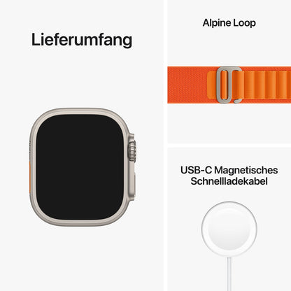 Apple Watch Ultra (GPS + Cellular, 49mm) Smartwatch - Titangehäuse, Alpine Loop Orange - Small. Fitnesstracker, präzisesGPS, Aktionstaste, extra Lange Batterielaufzeit, helleres Retina Display