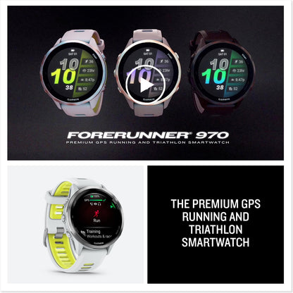 Garmin® Forerunner® 970, Premium GPS Running und Triathlon Smartwatch, AMOLED-Display, integrierte LED-Taschenlampe, Titan mit Whitestone-Gehäuse