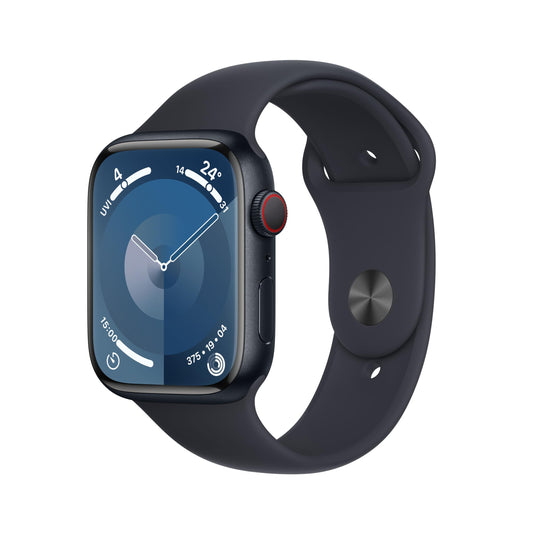 Apple Watch Series 9 (GPS + Cellular, 45 mm) Smartwatch mit Aluminiumgehäuse und Sportarmband M/L in Mitternacht. Fitnesstracker, Blutsauerstoff und EKG Apps