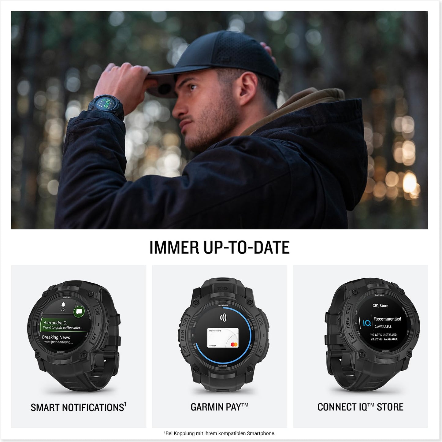 Garmin Instinct 3 Tactical 50mm AMOLED – GPS-Multisport-Smartwatch, 1,3" AMOLED-Display, bis zu 24 Tage Akkulaufzeit, 80+ Sport-Apps, Taktische Funktionen