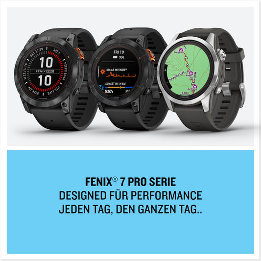 Garmin fēnix 7S Pro – GPS-Multisport-Smartwatch mit Solarladelinse, Farbdisplay und Touch-/Tastenbedienung, TOPO-Karten