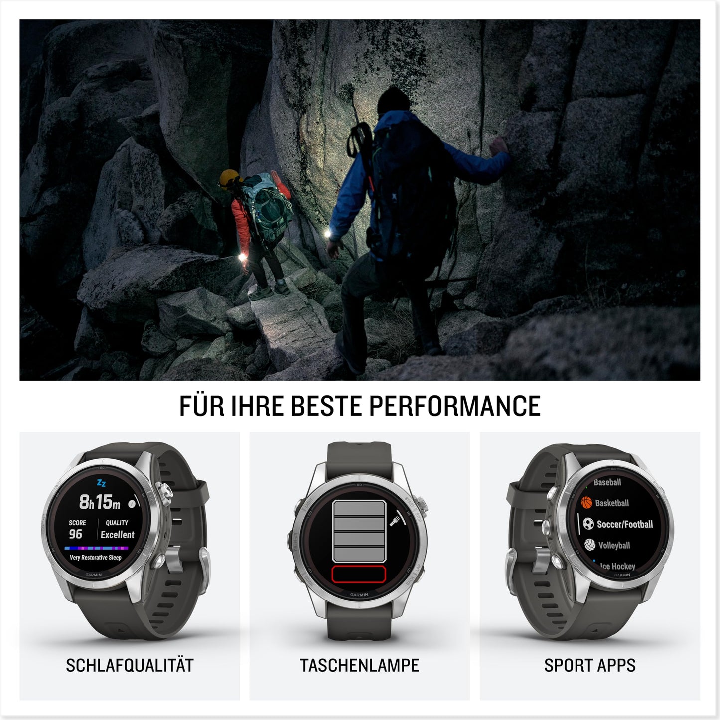 Garmin fēnix 7S Pro – GPS-Multisport-Smartwatch mit Solarladelinse, Farbdisplay und Touch-/Tastenbedienung, TOPO-Karten