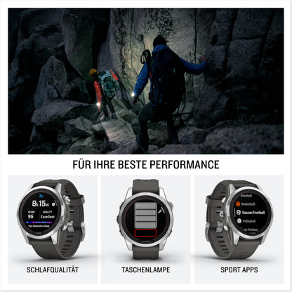 Garmin fēnix 7S Pro – GPS-Multisport-Smartwatch mit Solarladelinse, Farbdisplay und Touch-/Tastenbedienung, TOPO-Karten