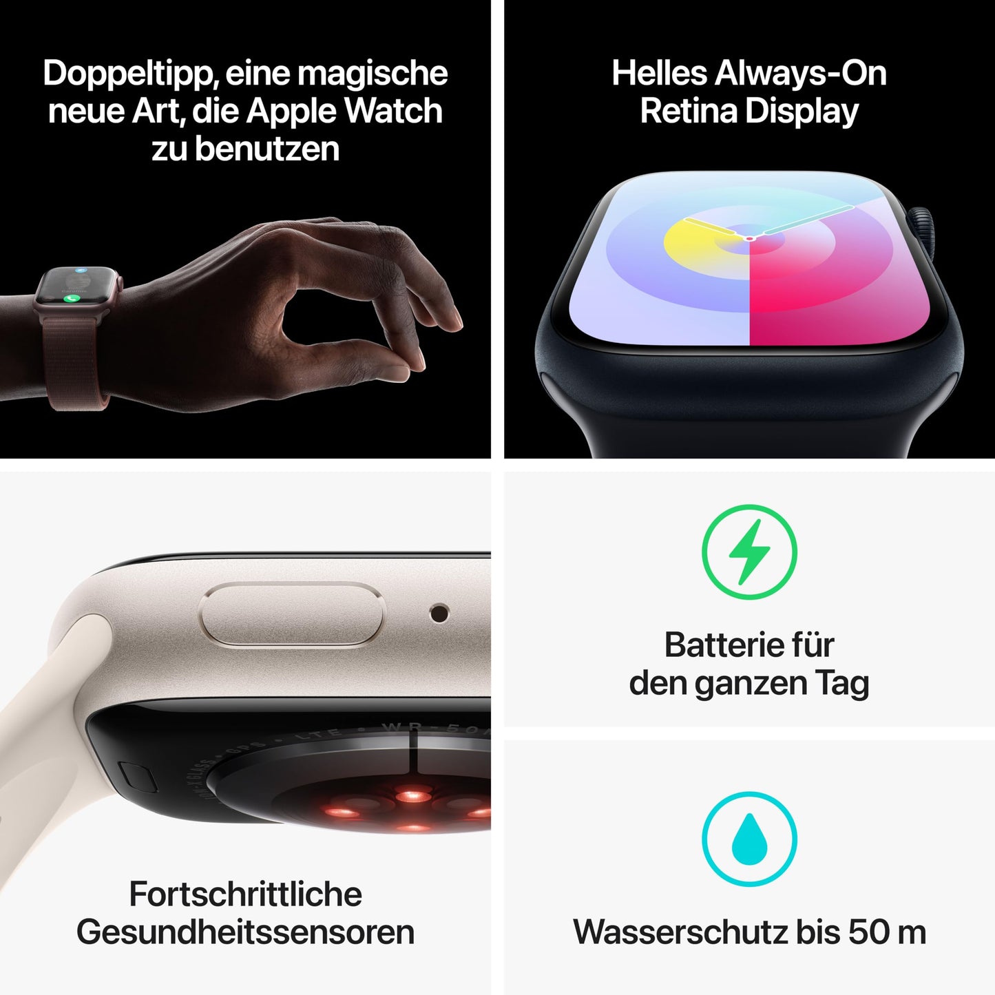 Apple Watch Series 9 (GPS + Cellular, 45 mm) Smartwatch mit Aluminiumgehäuse und Sportarmband M/L in Mitternacht. Fitnesstracker, Blutsauerstoff und EKG Apps