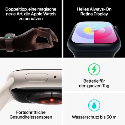 Apple Watch Series 9 (GPS + Cellular, 45 mm) Smartwatch mit Aluminiumgehäuse und Sportarmband M/L in Mitternacht. Fitnesstracker, Blutsauerstoff und EKG Apps
