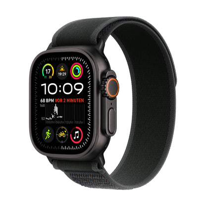 Apple Watch Ultra 2 (GPS + Cellular 49 mm) Smartwatch, Sportuhr mit Titangehäuse in Schwarz und Trail Loop in Schwarz (M/L). Fitnesstracker