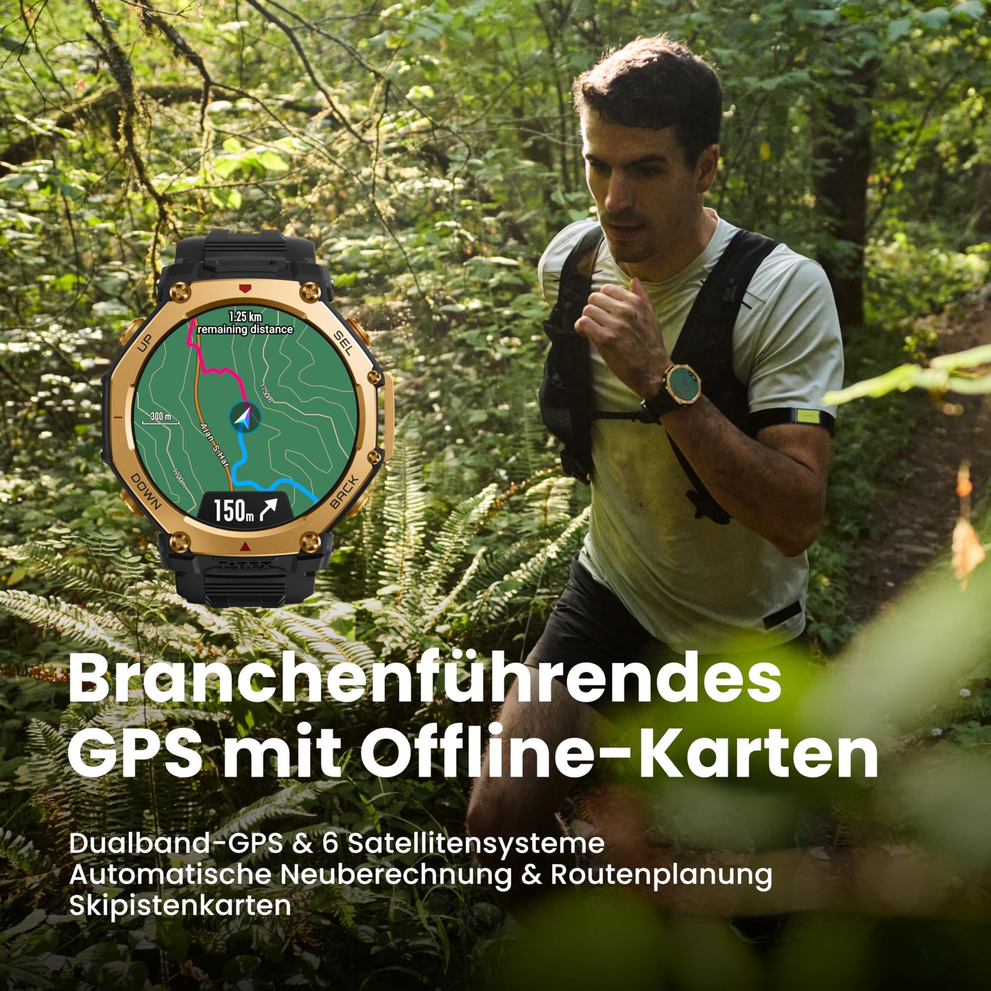 Amazfit T-Rex 3 Pro Outdoor Smartwatch 48mm Saphir-AMOLED-Display, Titan-Lünette, Dualband-GPS, Offline-Karten, 25 Tage Akku, Integ